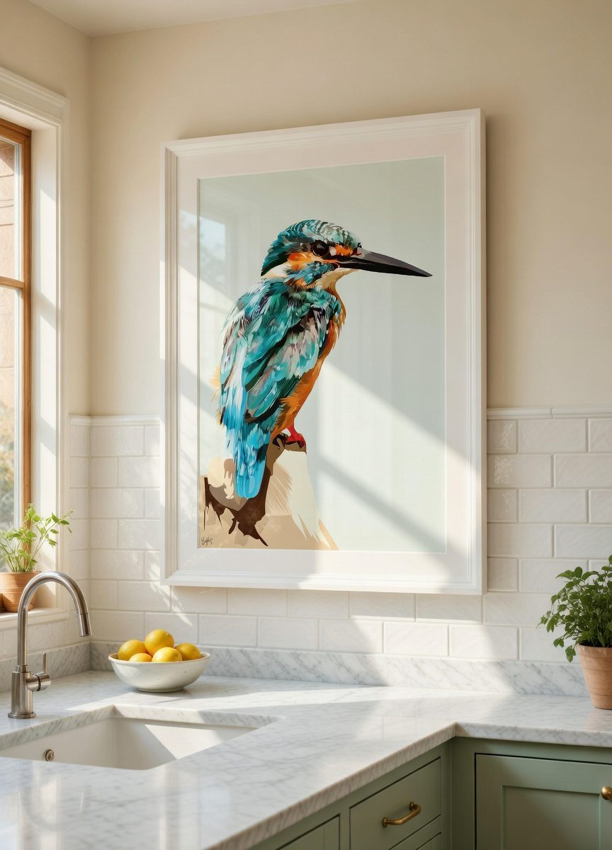 Kingfisher Print on kitchen wall 2