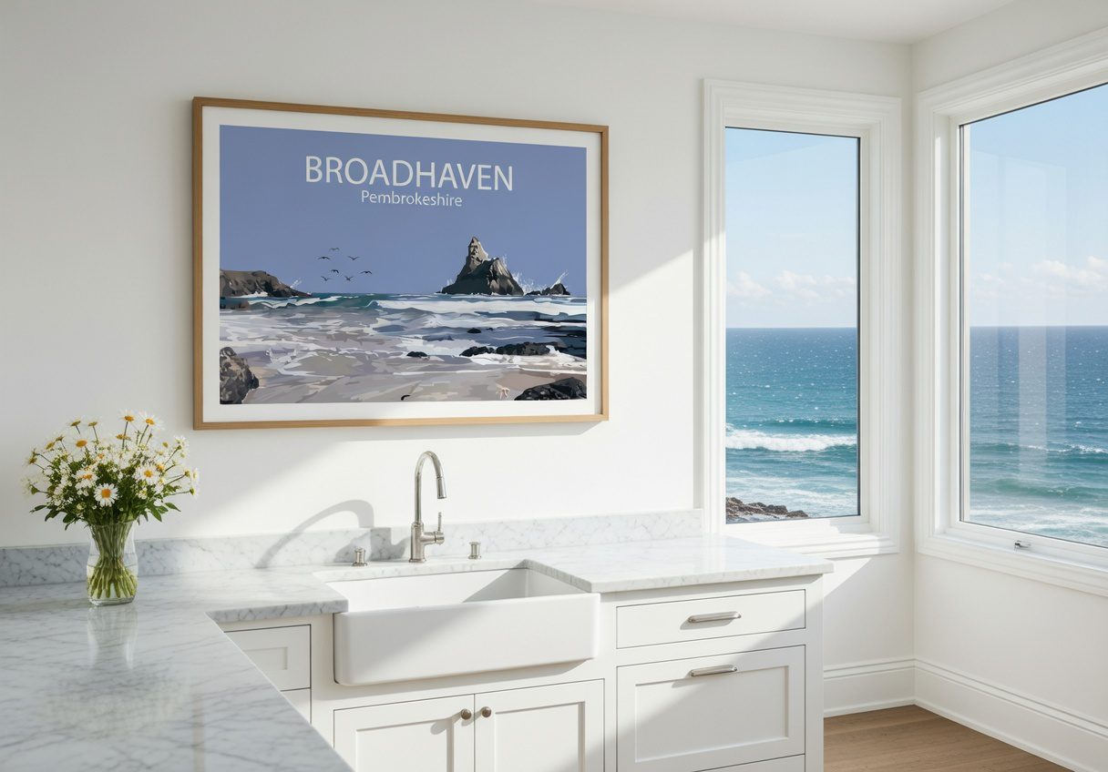 broadhaven art print on kitchen wall