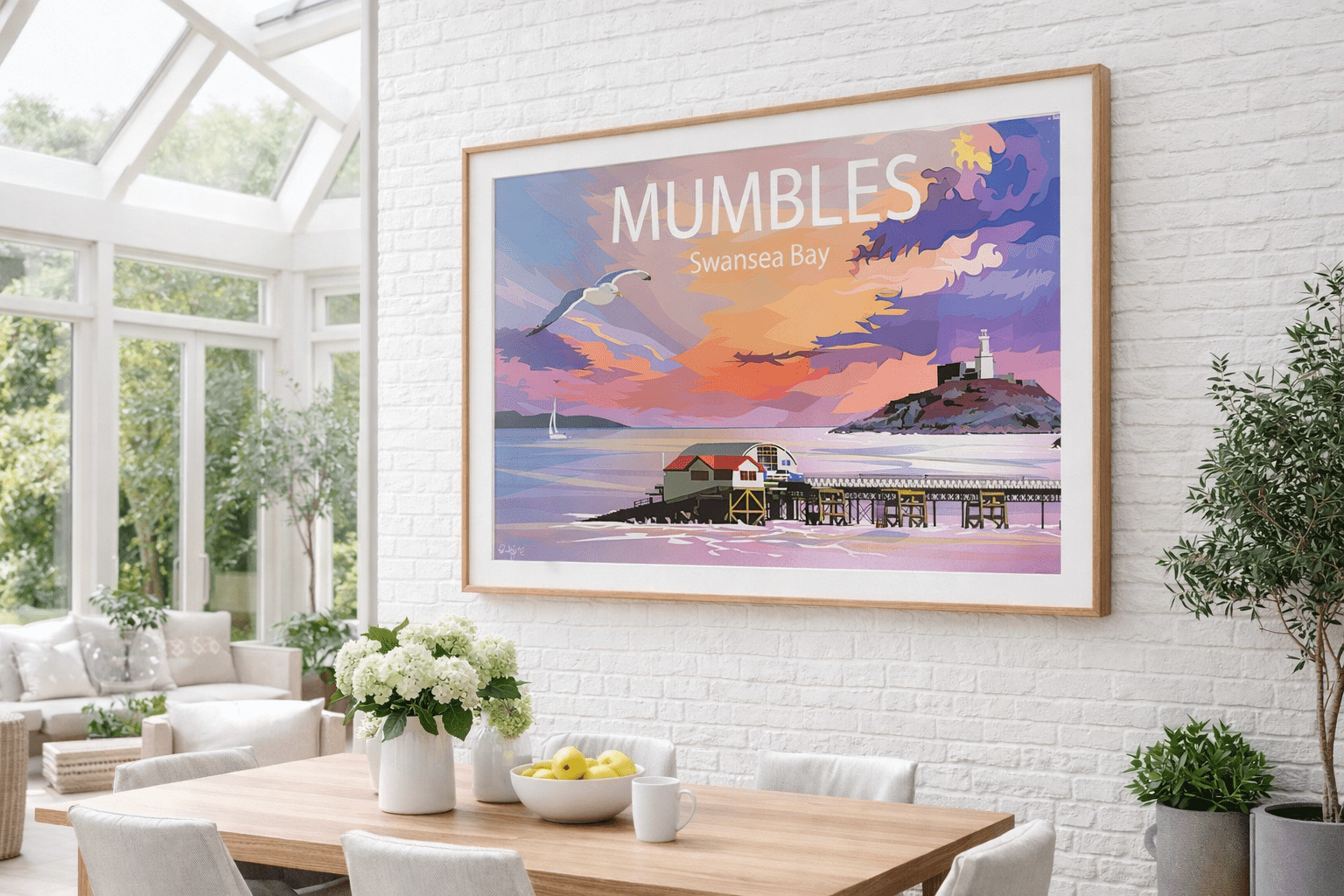 Mumbles art print on dining room wall