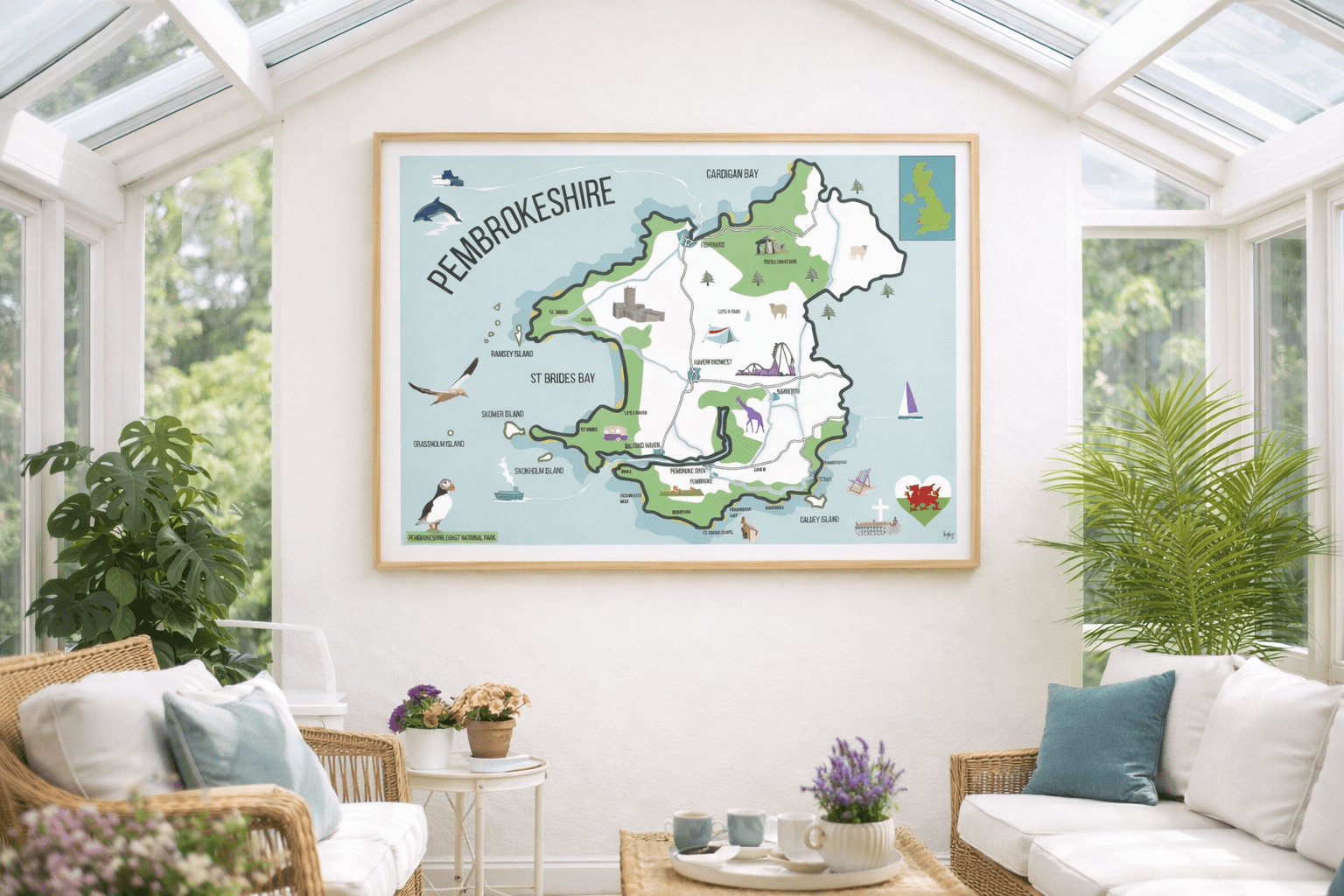 Map of Pembrokeshire Print on Conservatory wall