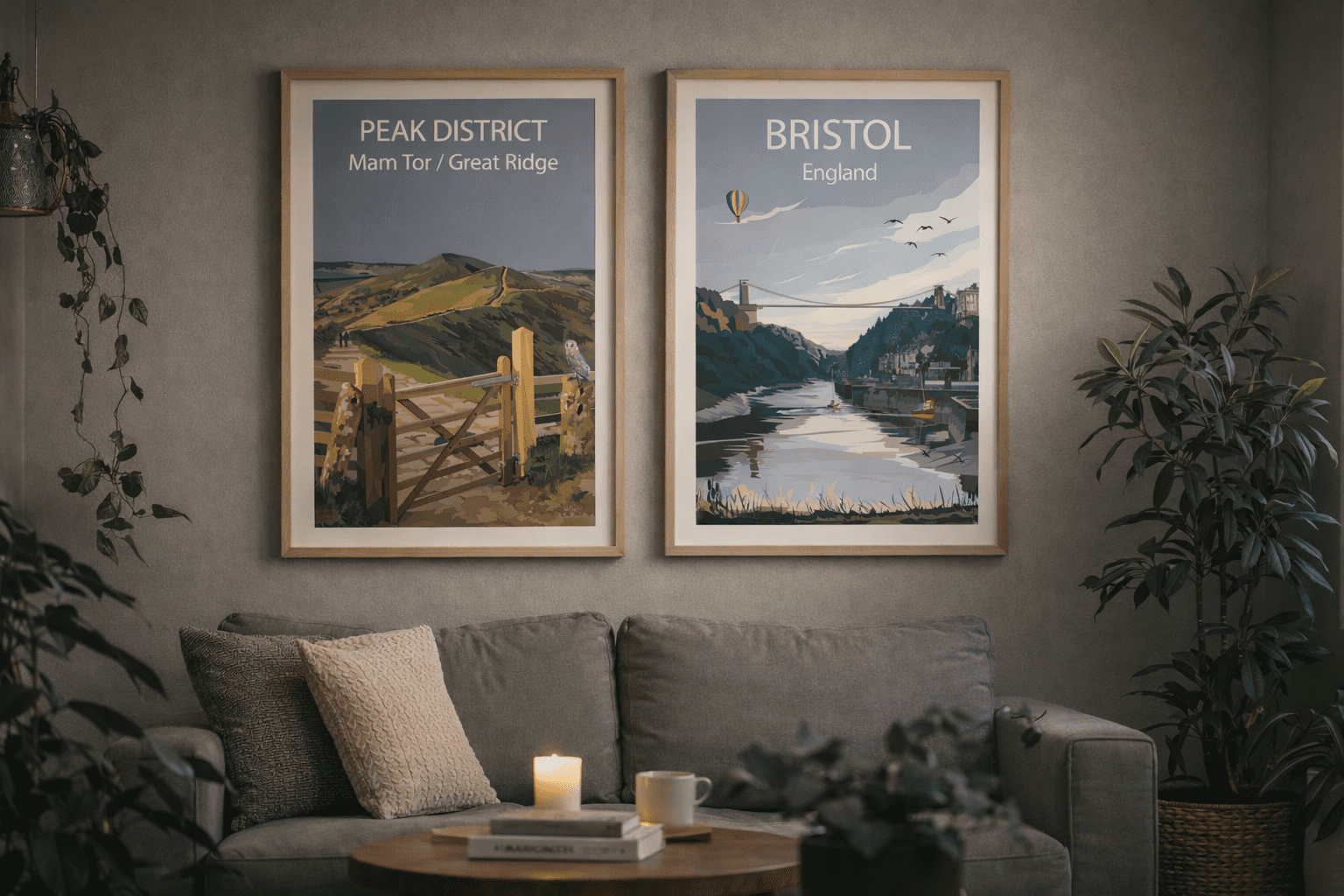 Minimalist Peak District and Bristol art prints