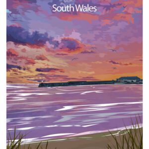 Minimalist geometric porthcawl sunset art print