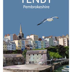 Minimalist geometric Tenby Harbour art print