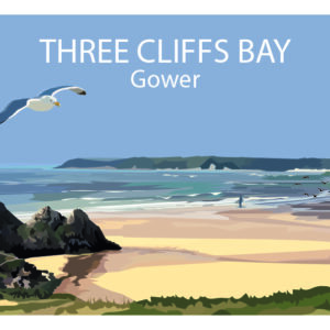 Minimalist geometric Three Cliffs Bay art print