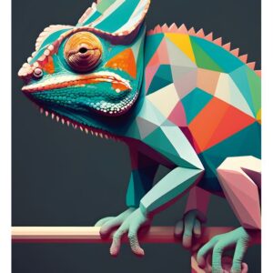 Minimalist geometric chameleon art print in modern abstract tones