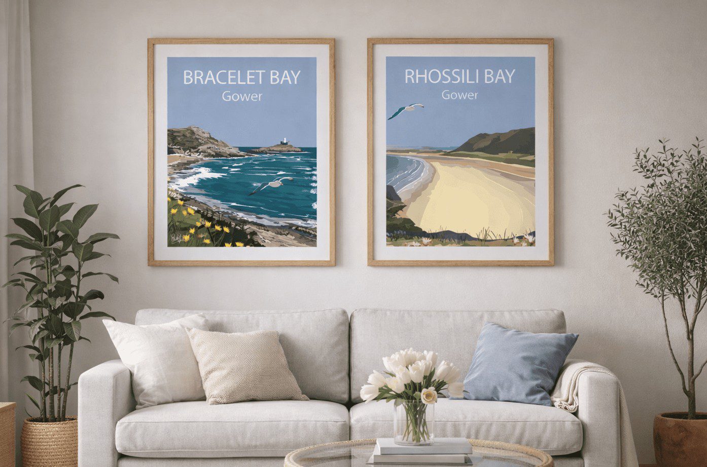 bracelet bay and rhossili bay (gower) greeting cards by tideaway studio