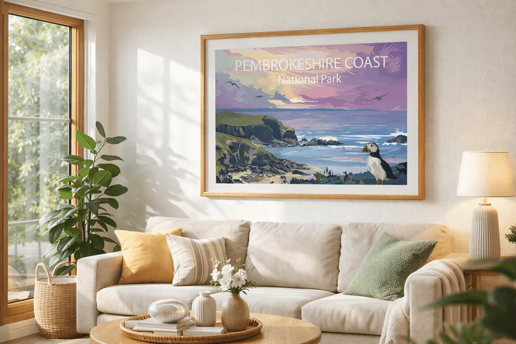 Pembrokeshire Coast Poster on Lounge Wall. Tideaway Studio