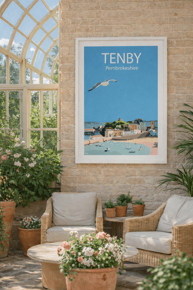 tenby poster on conservatory wall