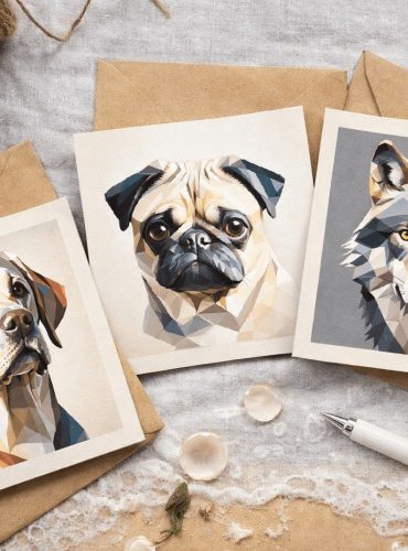 labrador, pug and wolf greeting cards from tideaway studio