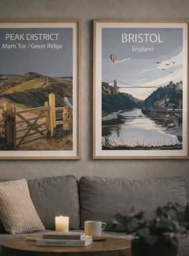 peak district (mam tor) and bristol art prins on living room wall by tideaway studio