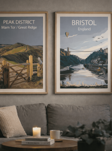 Minimalist Peak District and Bristol art prints