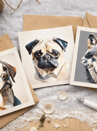 3 Geo-Art Greeting Cards - Dog Range